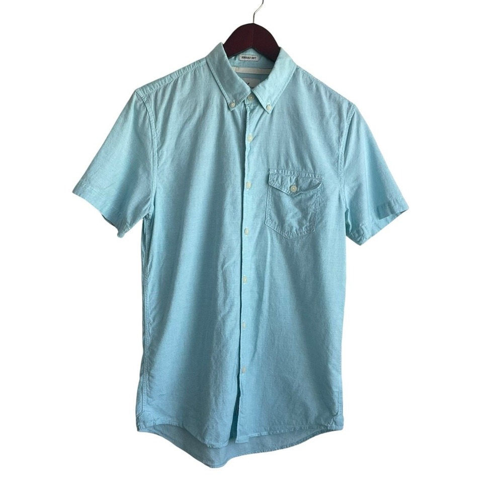 American Eagle Men Button Up Shirt S Turquoise Preppy Coastal Summer Casual